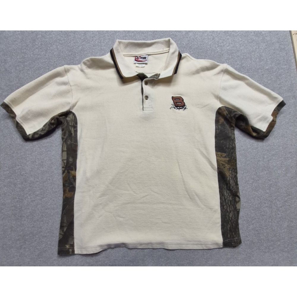 Dale Earnhardt Jr Chase Authentics Polo Shirt Large Camo NASCAR Racing Y2K Cream